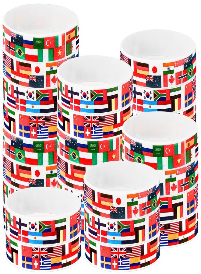 Threehoney 60 Pcs International World Country Flags Wristbands Silicone Bracelets American Flags Wristband International Sport Events Party Favor Around The World for School Office Festival Supplies - Image 1